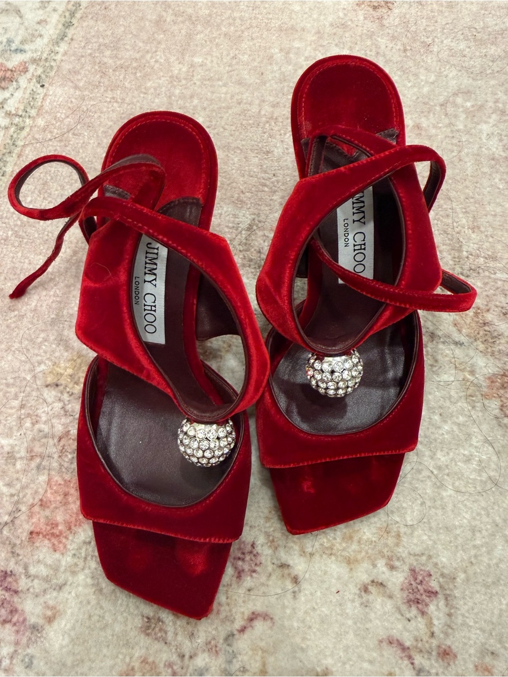 Jimmy Choo Orb 95 embellished velvet sandals Size 7 - Picture 2 of 4